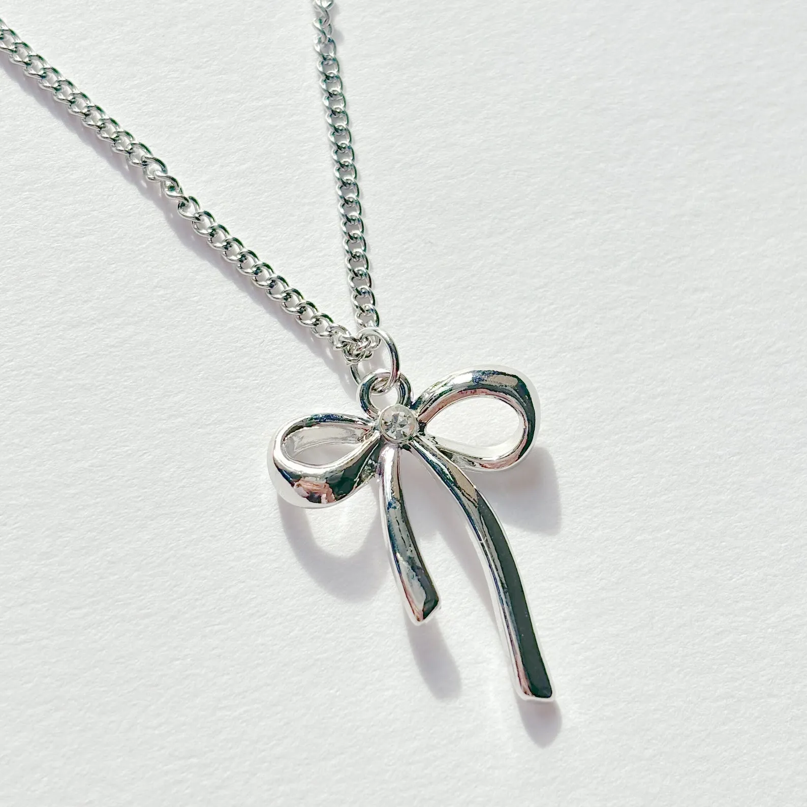 Stainless Steel Bow Pendant Necklace: Minimalist Coquette Jewelry, 16" Chain