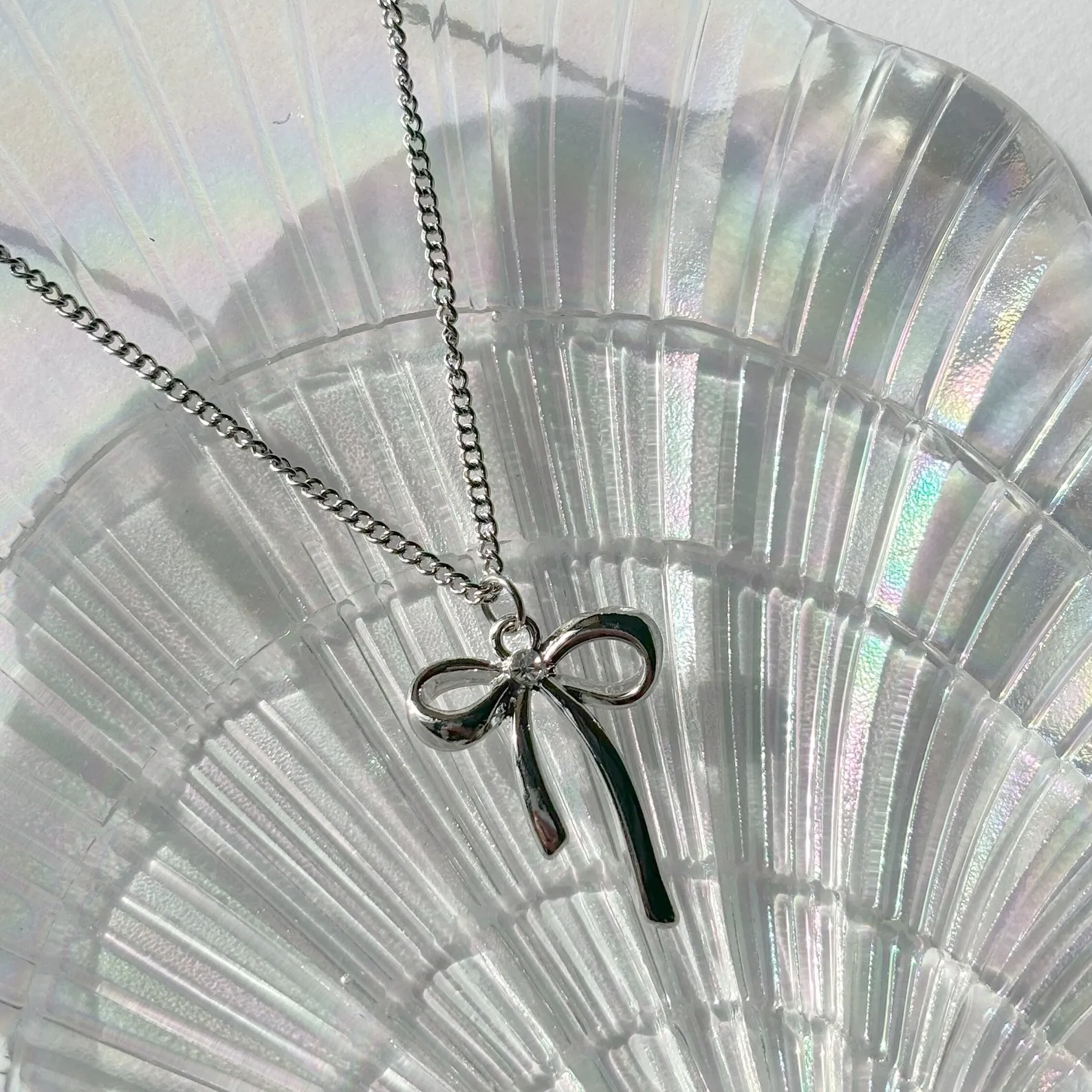 Stainless Steel Bow Pendant Necklace: Minimalist Coquette Jewelry, 16" Chain - Image 3