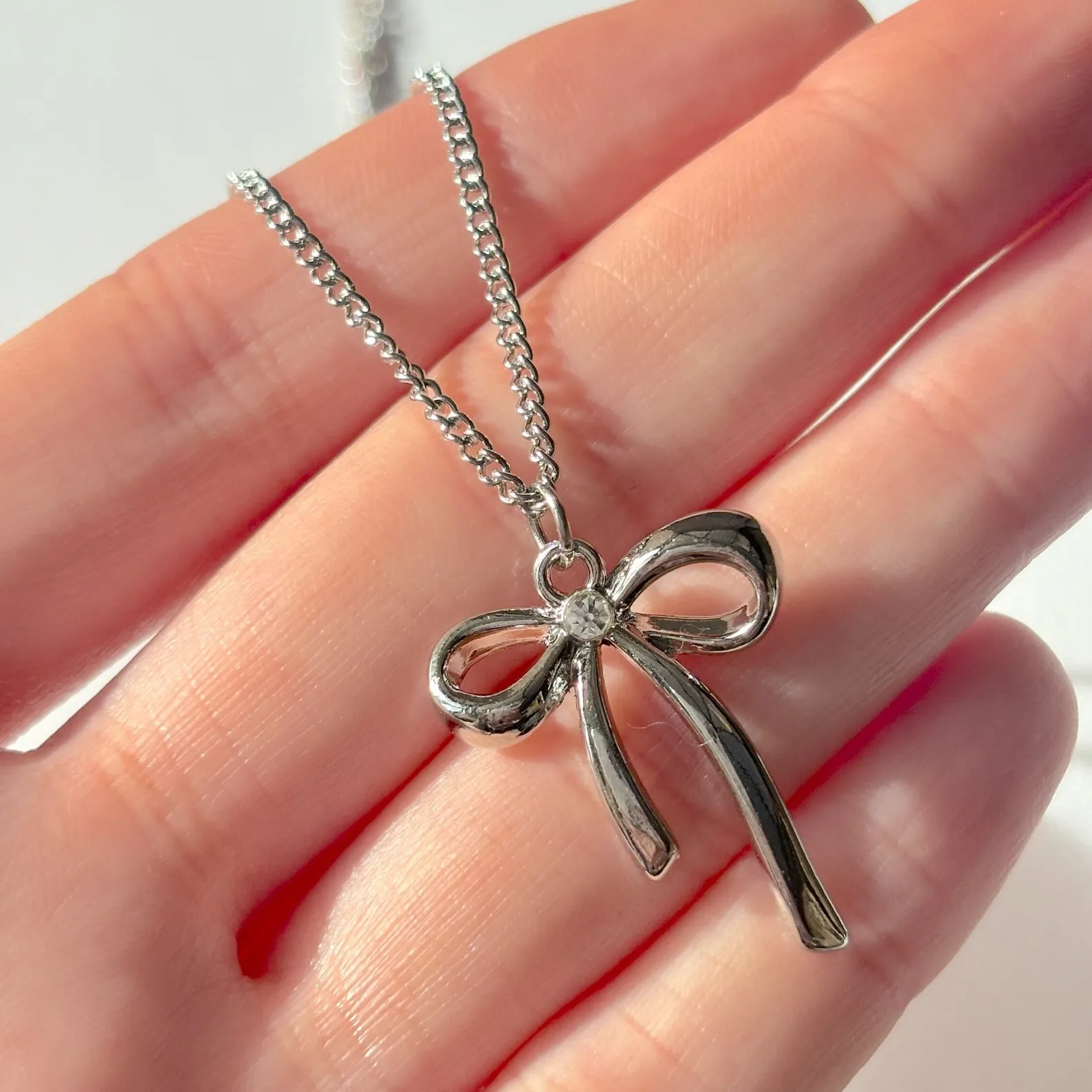 Stainless Steel Bow Pendant Necklace: Minimalist Coquette Jewelry, 16" Chain - Image 2
