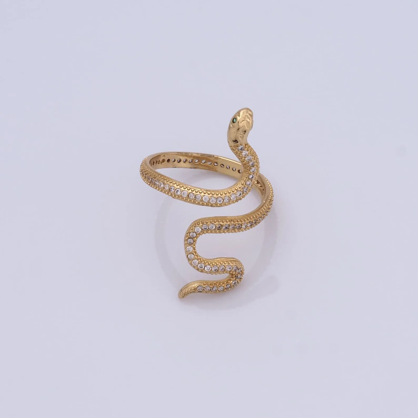 Micropave Zirconia Snake 18K Gold Filled Open End Ring - Adjustable - Image 2