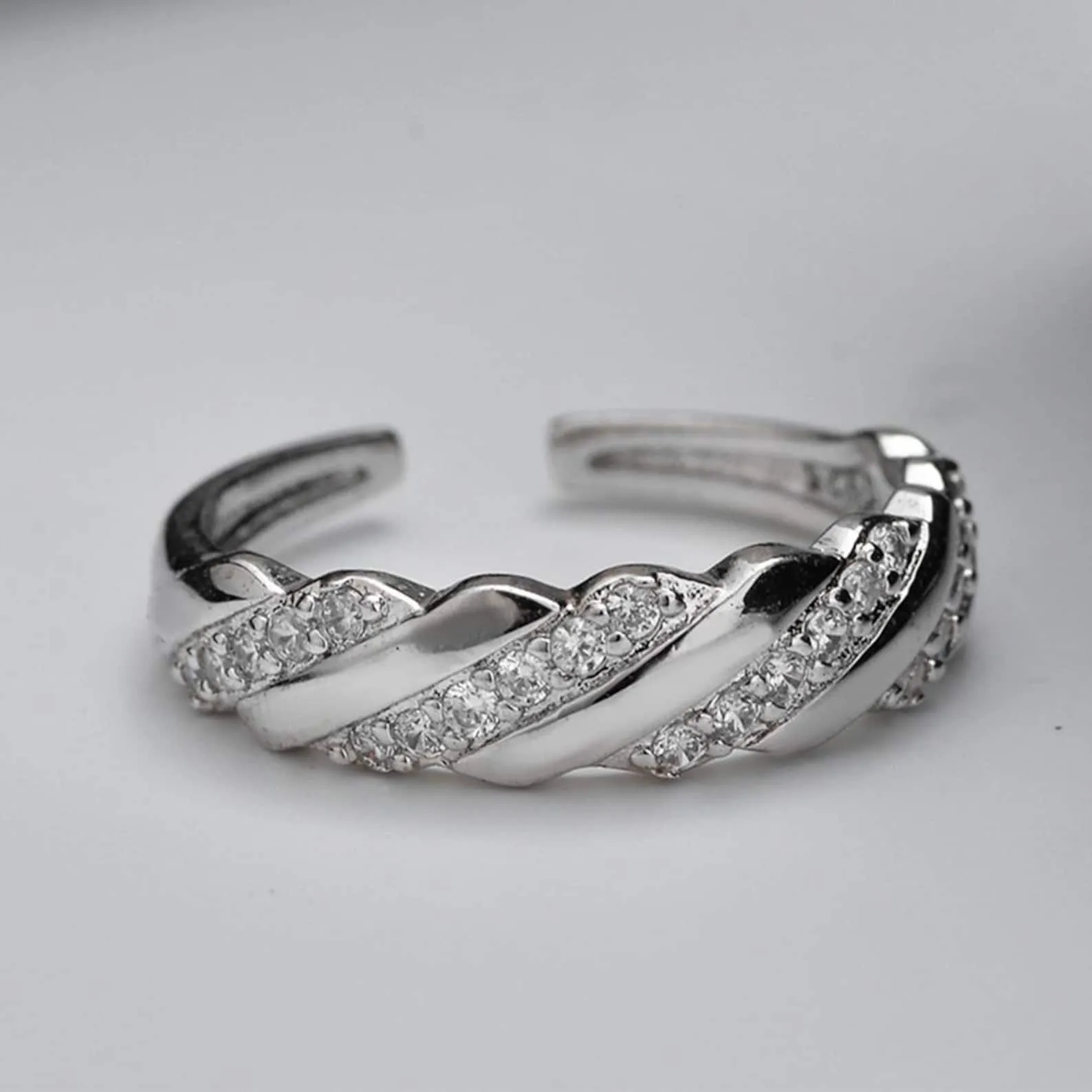 Twist Band Diamond Ring, Adjustable Silver Cuff, Chic Index Finger Jewelry