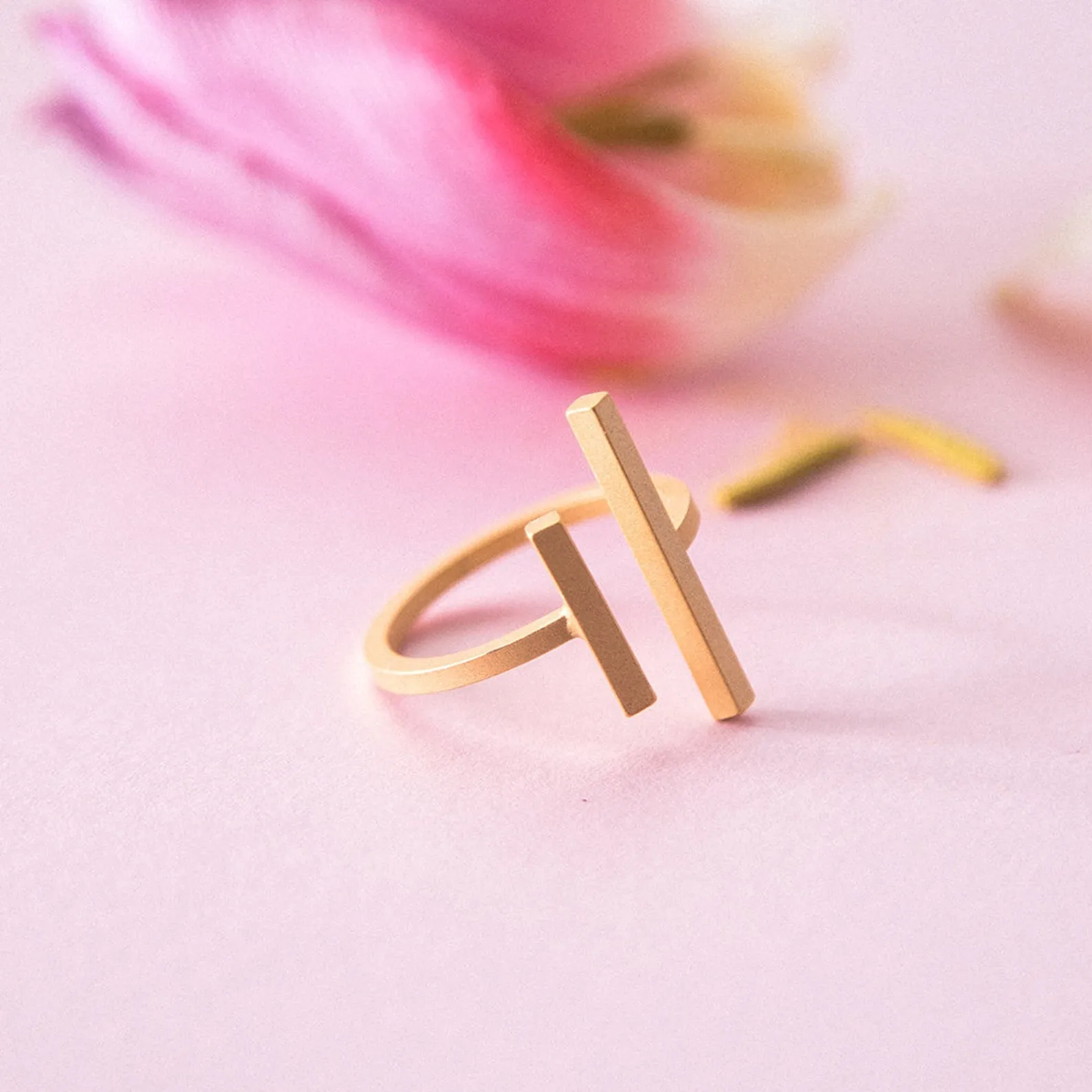 Minimalist Ring with a Bar, Adjustable, Satin Finish