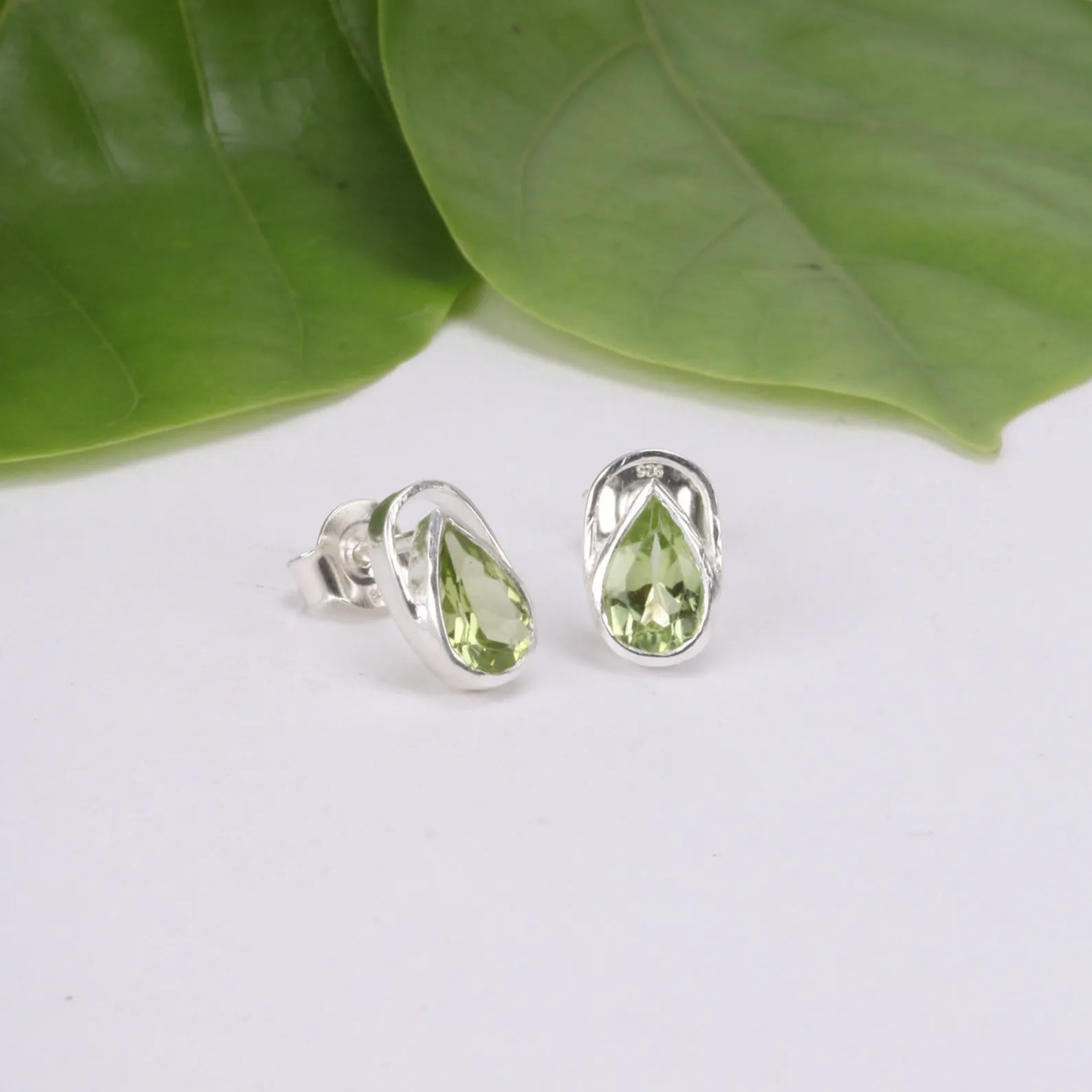 925 Silver Natural Peridot Earrings (Green) - Image 3