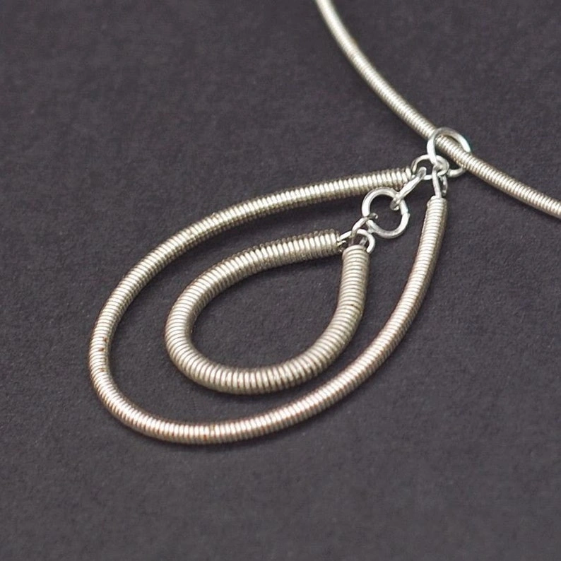Bass Guitar String Jewelry- Upcycled Silver Bass String Necklace - Image 3