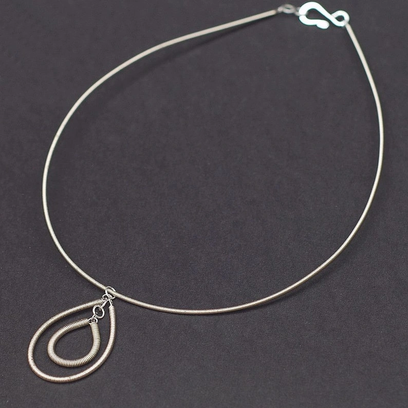 Bass Guitar String Jewelry- Upcycled Silver Bass String Necklace - Image 2