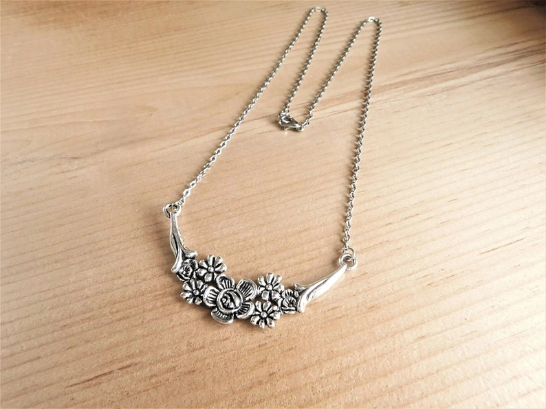 Floral Necklace | Antique Silver | Pewter
