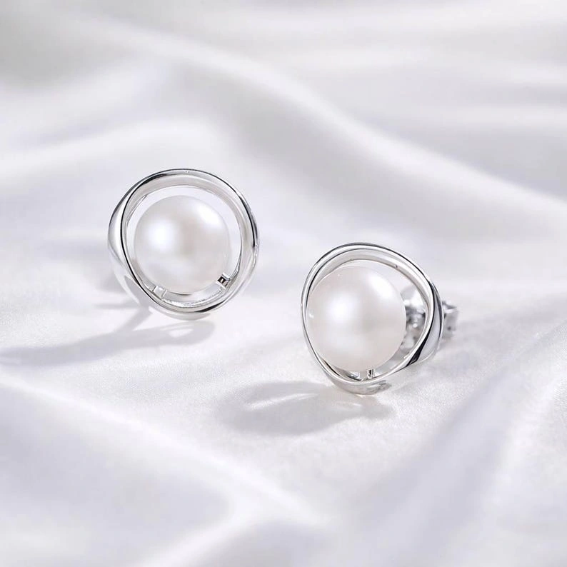 Minimalist Sterling Silver Pearl Stud Earrings