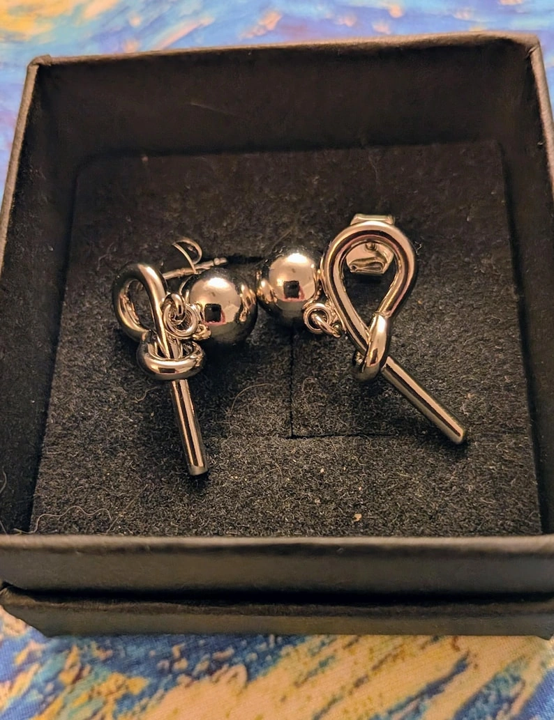Silver Knot Ball Stud Earrings - Image 2